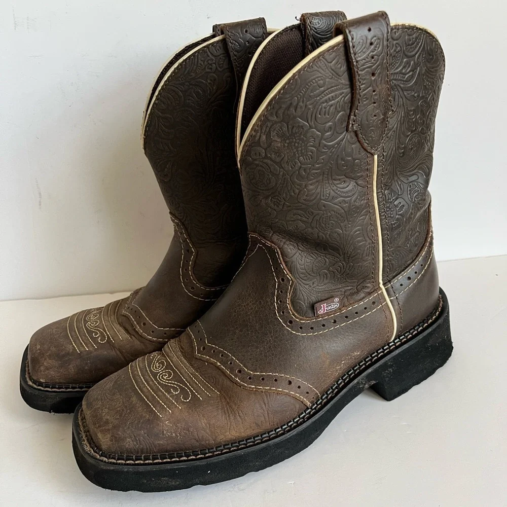 Justin Brown Leather Western Boots Women's Size 9.5B